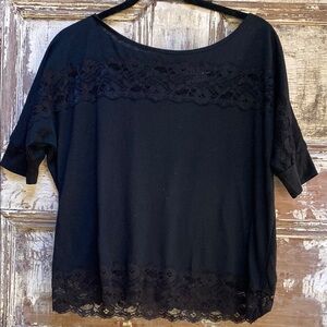 Y2K Mudd Black Lace Embellished Short Sleeve Scoop Neck Top, Size M